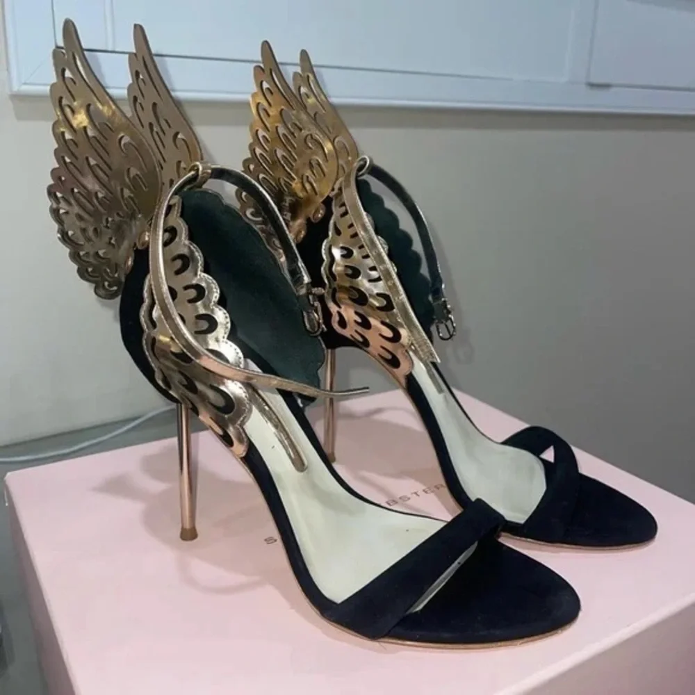 Sophia Webster Evangeline Black & Gold Heeled Sandals Size 37 - Picture 3 of 3